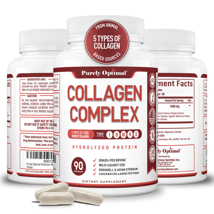 Purely Optimal Premium Multi Collagen Peptides Capsules (Types I, II, III, V, X)