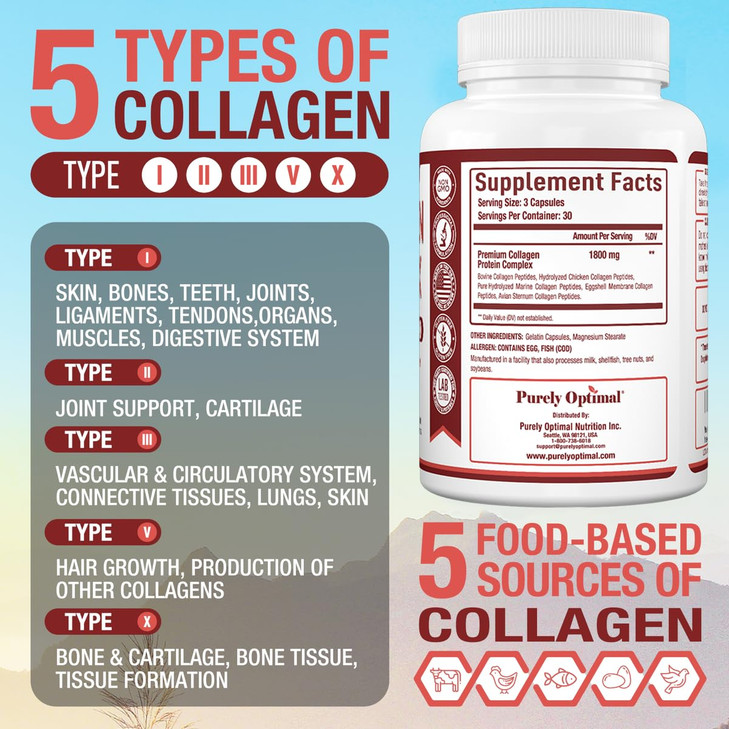 Purely Optimal Premium Multi Collagen Peptides Capsules (Types I, II, III, V, X)