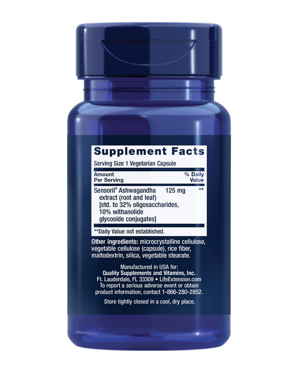 Life Extension Optimized Ashwagandha - Stress Management Supplement for a Healthy Stress Response, Focus, Memory, Stress Relief - Vegetarian, Gluten-
