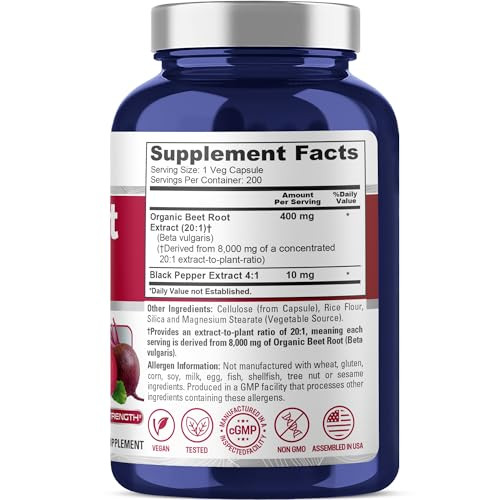 NusaPure Organic Beet Root 20:1 Extract, 400 mg Equivalent to 8,000 mg