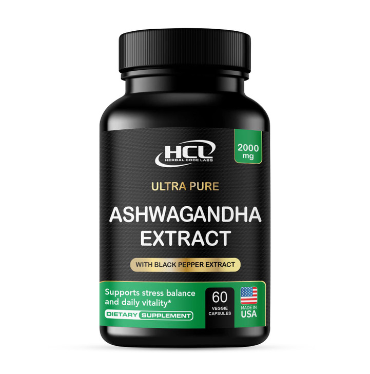 Organic Ashwagandha Capsules 2000 MG Root Powder Extract with Black Pepper &