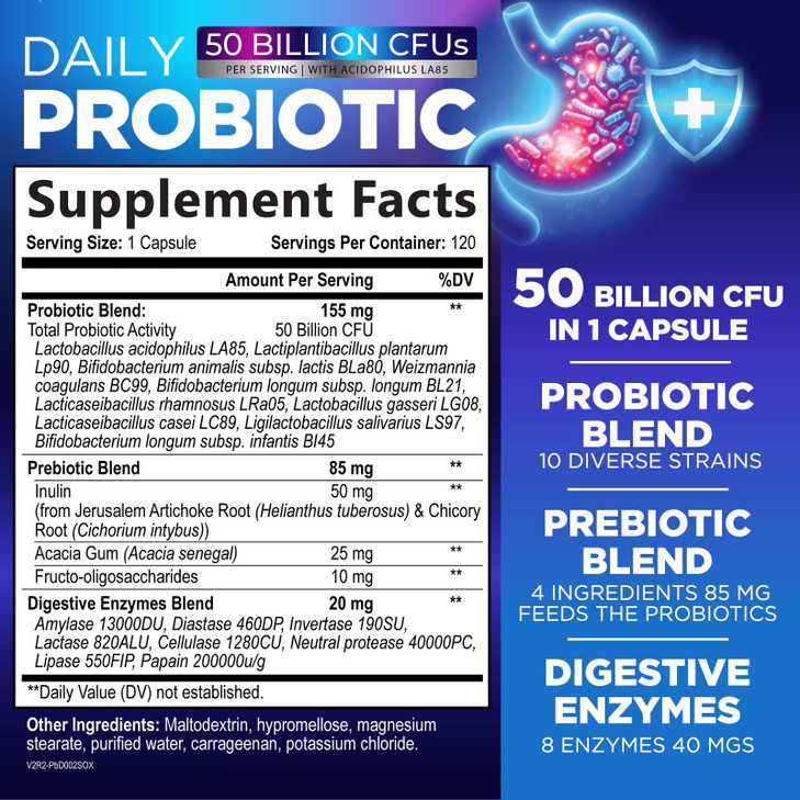 Probiotics 60 Billion CFU - 10 Strains + Digestive Enzymes & Prebiotics