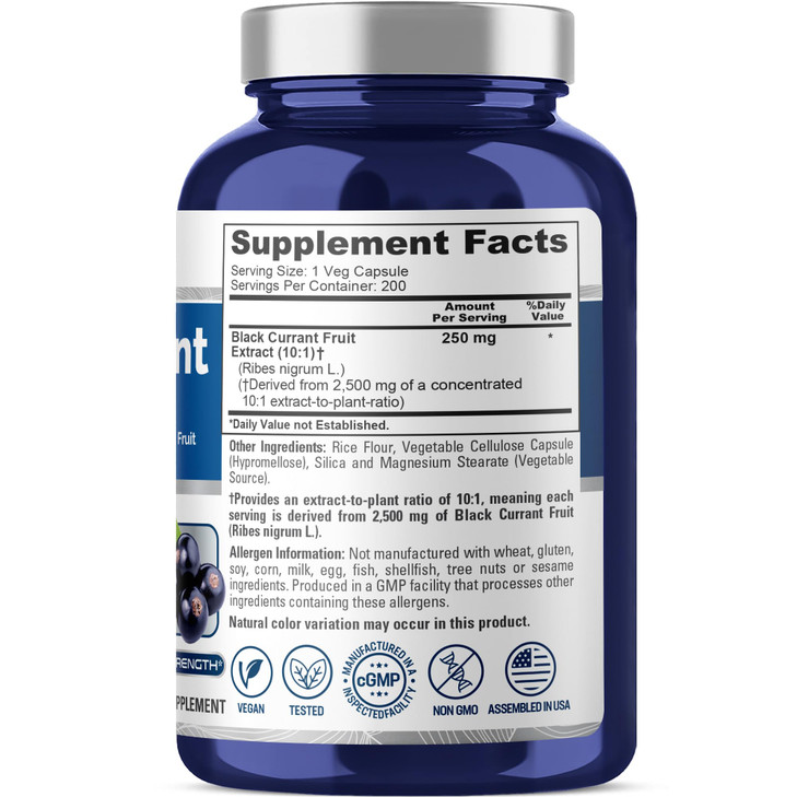 NusaPure Black Currant 10:1 Extract, 250 mg Equivalent to 2,500mg, per Veg Caps