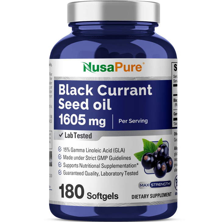 NusaPure Black Currant Seed Oil 1605 mg Gamma Linoleic Acid (GLA) 15% 180