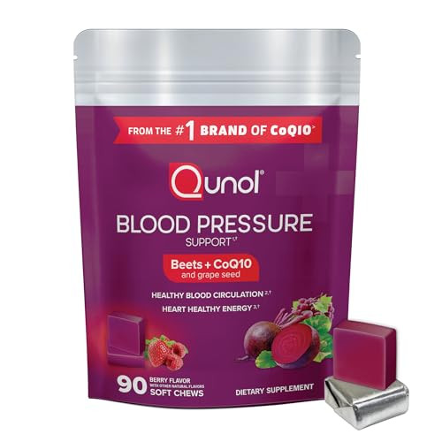 Qunol Beets Chews for Blood Pressure Support, 3 in 1 Beets + CoQ10 + Grape Seed