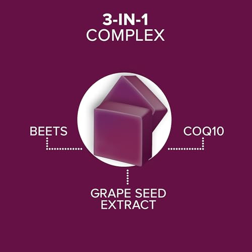 Qunol Beets Chews for Blood Pressure Support, 3 in 1 Beets + CoQ10 + Grape Seed
