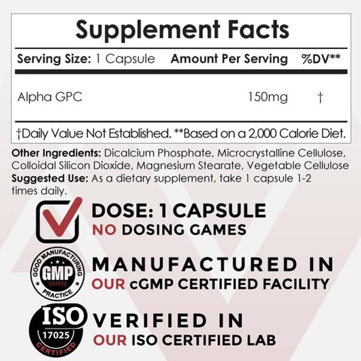 Nootropics Depot Alpha GPC Capsules - 150mg - 60 Count