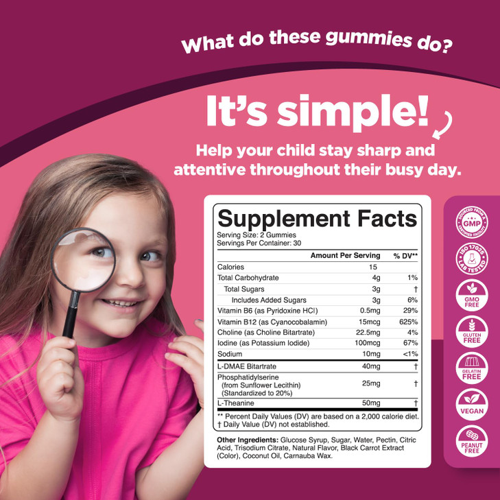 Phytoral Vegan Kids Focus Gummies - Potent Chewable Brain Support for Children