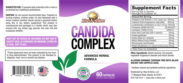Rise-N-Shine Candida Support Supplement -60 Capsules