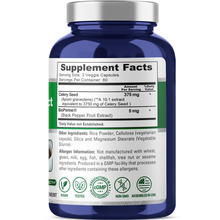 NusaPure Celery Seed Capsules 10:1 Extract, 375 mg Equivalent to 3750mg, 240
