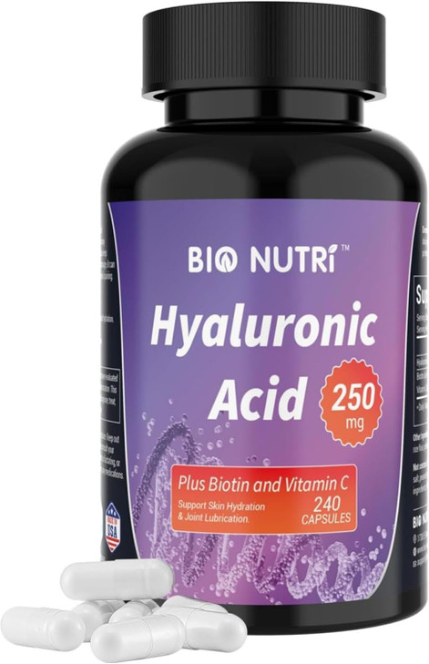 BIO NUTRI Hyaluronic Acid Supplements 250mg|240 Capsules?with Biotin 5000mcg &