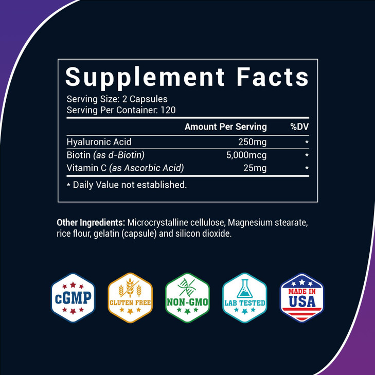 BIO NUTRI Hyaluronic Acid Supplements 250mg|240 Capsules?with Biotin 5000mcg &
