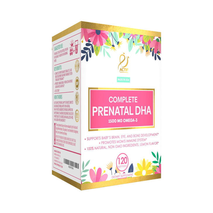 Actif Complete Prenatal DHA with 1500mg Omega-3, 100% Natural, Organic DHA, EPA