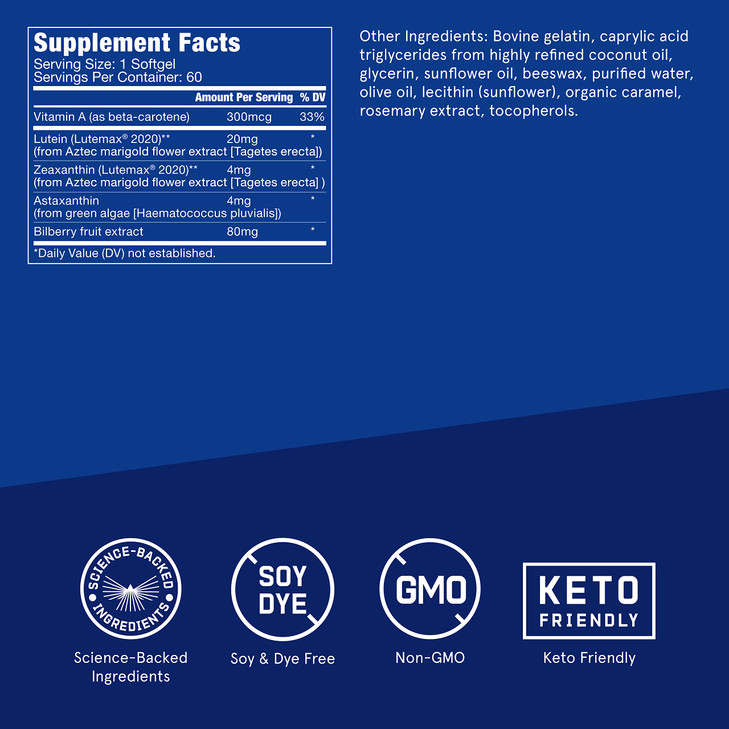Bulletproof Eye Armor Supplement Softgels, 60 Count, Supplement for Eye Health
