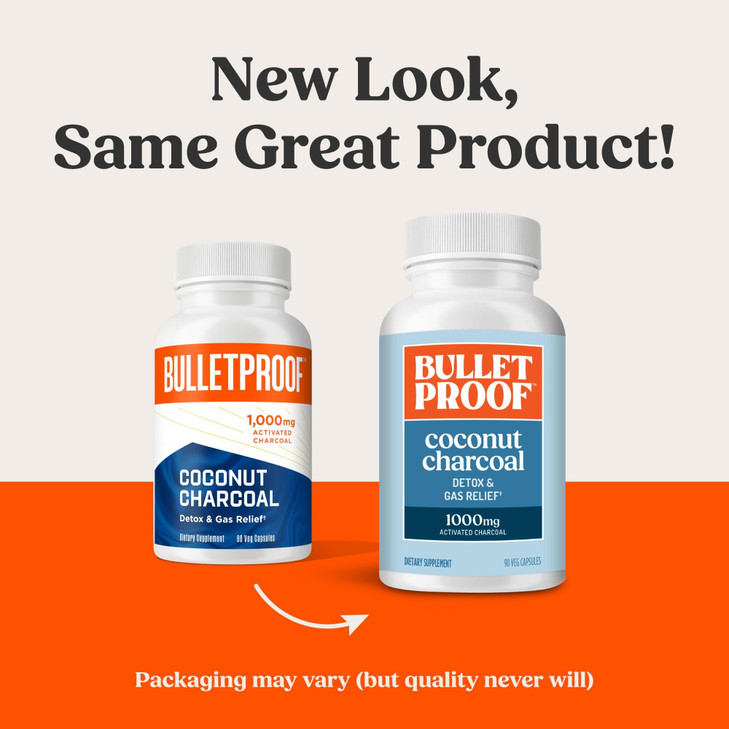 Bulletproof Coconut Charcoal Detox and Gas Relief Capsules, 90 Count, Sourced