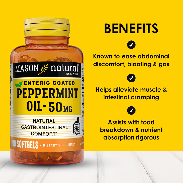 MASON NATURAL Peppermint Oil 50 mg Enteric Coated Supplement, 90 Day Supply