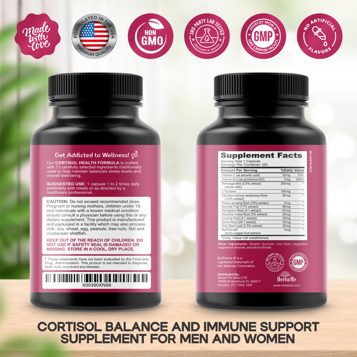 HerbaMe Cortisol Manager Supplement and Balance Mood with Ashwagandha &