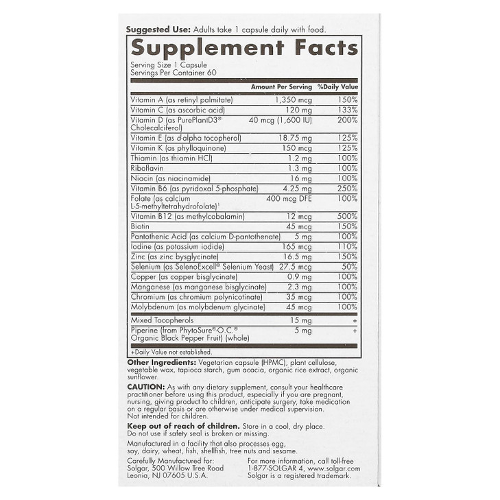 Solgar One Daily Men's Multivitamin Whole Body Support Supplement, Highly