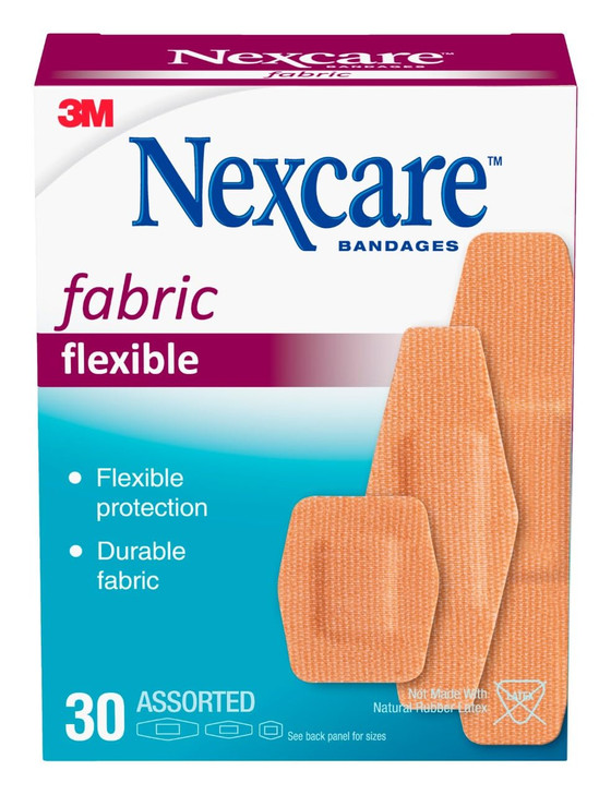 Nexcare Heavy Duty Flexible Fabric Adhesive Bandages, Assorted Sizes  Durable Breathable Woven Bandages for Knees & Elbows, 30 Count (Latex-Free)