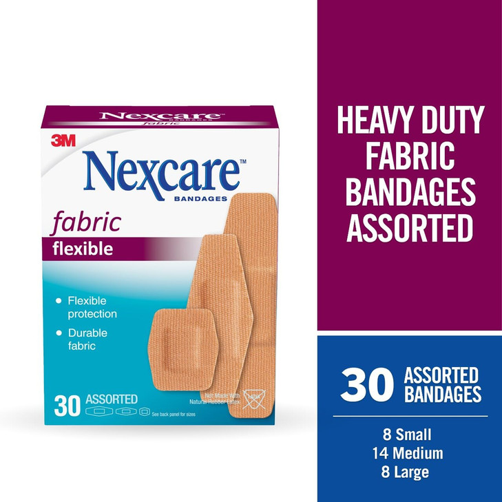 Nexcare Heavy Duty Flexible Fabric Adhesive Bandages, Assorted Sizes  Durable Breathable Woven Bandages for Knees & Elbows, 30 Count (Latex-Free)