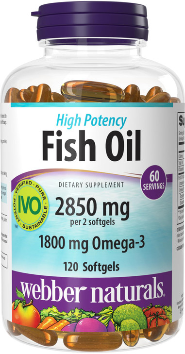 Webber Naturals Fish Oil 2850 mg, High Potency, 1,800 mg Omega-3 per Serving