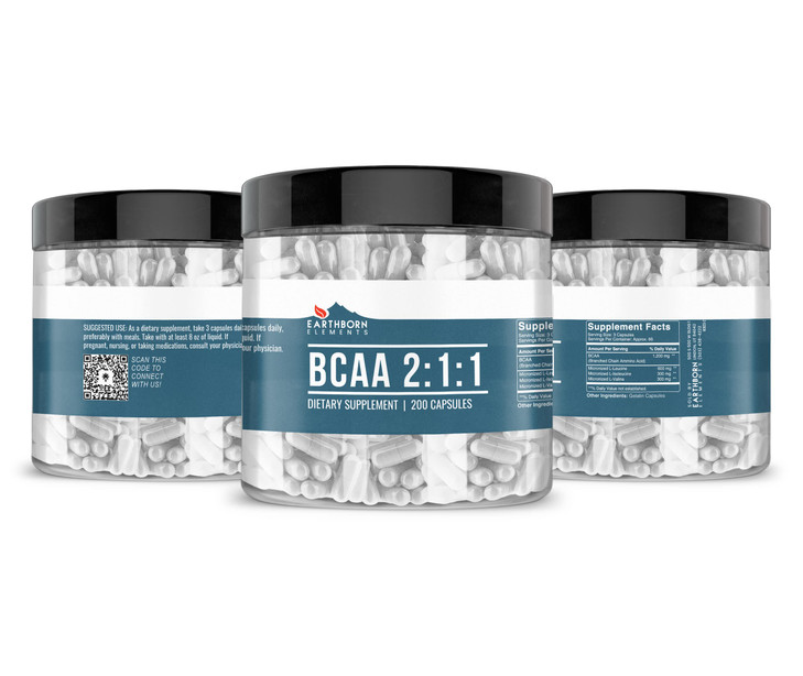 Earthborn Elements BCAA, 200 Capsules, Pure & Undiluted, No Additives