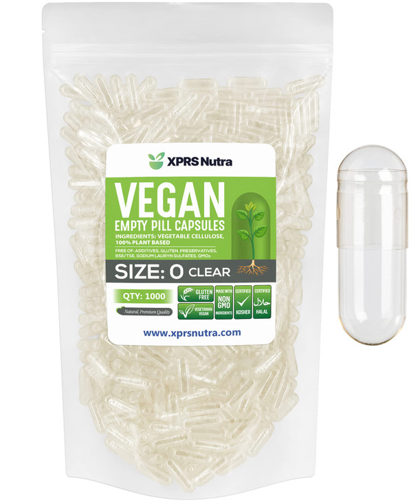 XPRS Nutra Size 0 Empty Capsules - 1000 Count Clear Empty Vegan Capsules