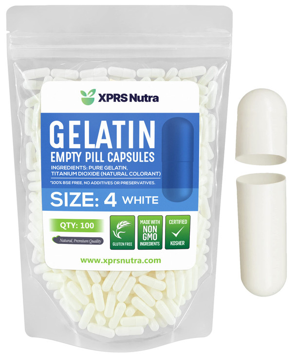 XPRS Nutra Size 4 Empty Capsules - 100 Count Small Empty Gelatin Capsules