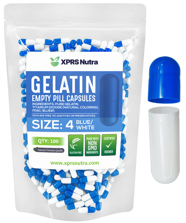 XPRS Nutra Size 4 Empty Capsules - 100 Count Small Empty Gelatin Capsules