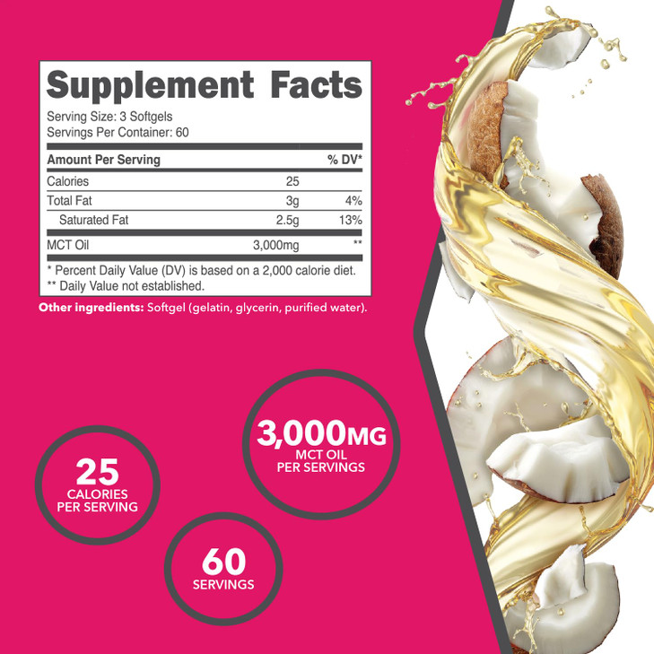 Ketologic MCT Oil (180 Softgels) (60 Servings) (3,000MG MTC Oil per Serving)