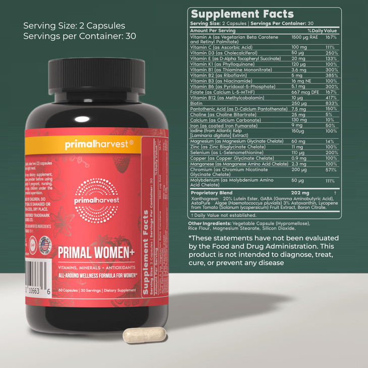 Primal Harvest Women+, Woman's Multivitamin Vitamin A, Vitamin C, Vitamin D