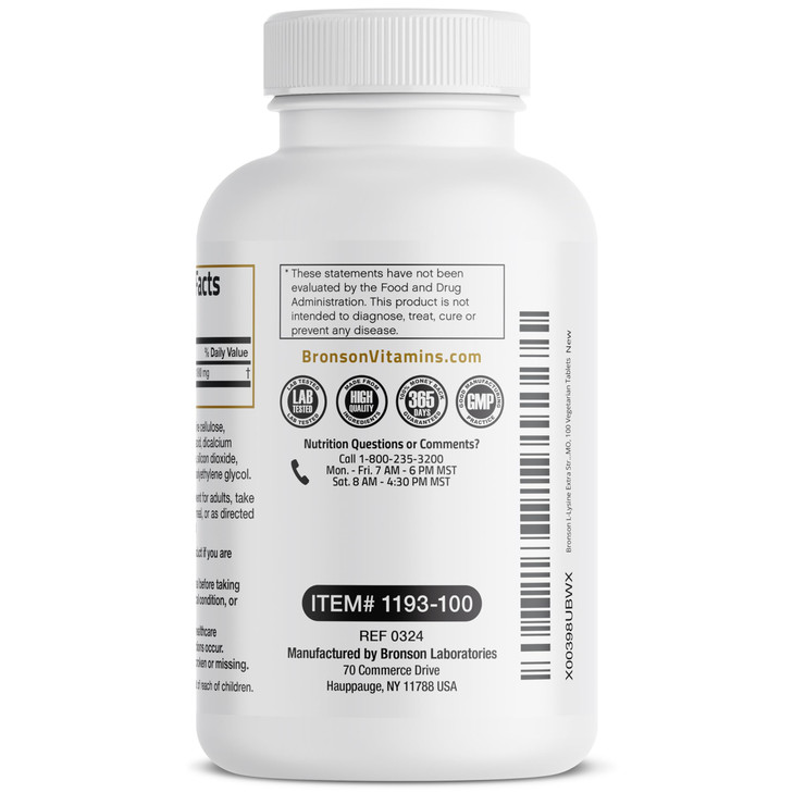 Bronson L-Lysine Extra Strength 1000 MG per Tablet High Potency, Immune Support
