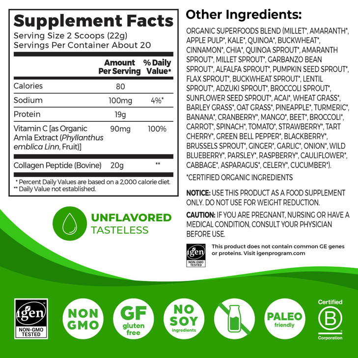 Orgain Hydrolyzed Collagen Powder + 50 Organic Superfoods For Women & Men, 20g