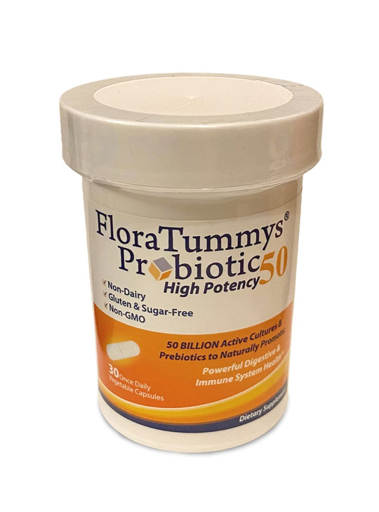 FloraTummys 50 High Potency Adult Probiotic, 50 Billion CFU, Prebiotics, Dairy