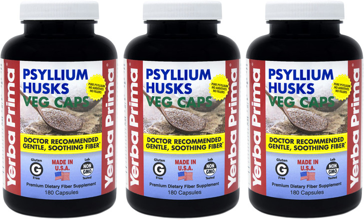 Yerba Prima Psyllium Husks Veg Caps - 180 Count (Pack of 3)