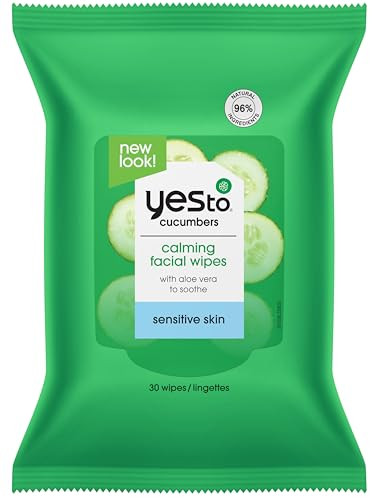 Yes To Face Wipes for Women and Men, Sensitive Facial Cleansing Wipes for use as a Make Up Remover, Cleaning, Soothing, Cucumbers Aloe Vera