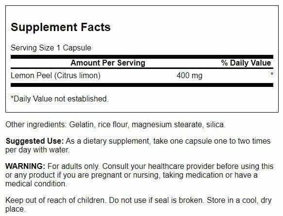 Swanson Full Spectrum Lemon Peel 400 Milligrams 60 Capsules