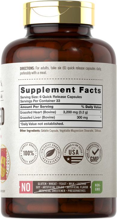 Carlyle Grass Fed Beef Heart Supplement - 3200mg - 200 Count