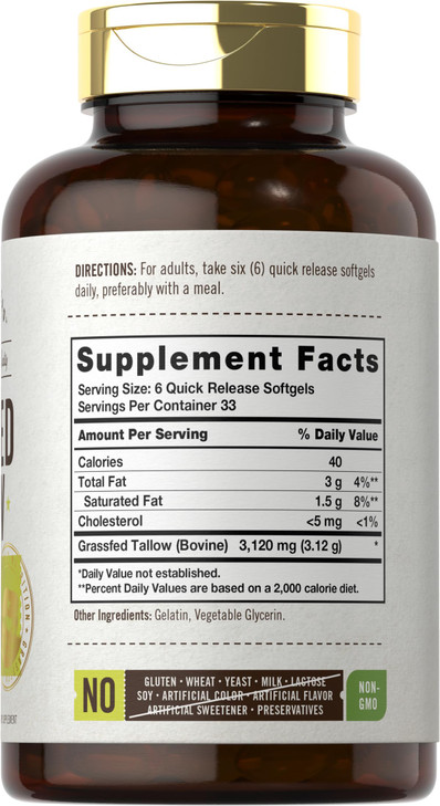 Carlyle Grass Fed Beef Tallow 3120mg - 200 Softgel Capsules
