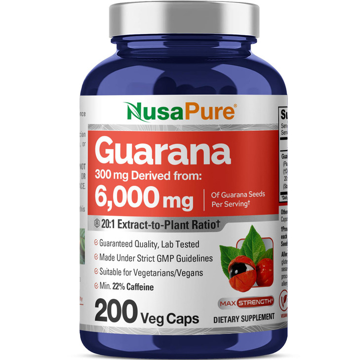 NusaPure Guarana Extract 20:1 Extract, 300 mg Equivalent to 6,000 mg per Veggie