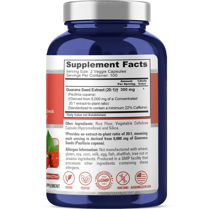 NusaPure Guarana Extract 20:1 Extract, 300 mg Equivalent to 6,000 mg per Veggie