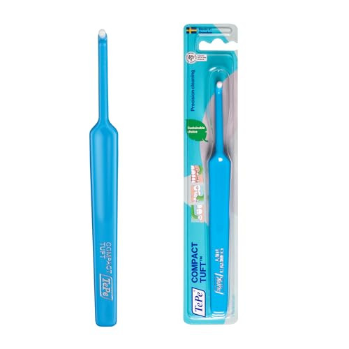 TePe Compact Tuft Toothbrush, Tufted Brush End Orthodontic Toothbrush for Braces, Dental Implants, Denture Brush, Small Head, 1 Pk