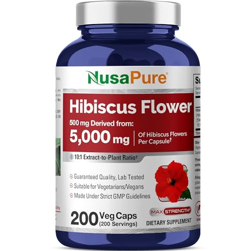 NusaPure Hibiscus Flower 10:1 Extract, 500 mg Equivalent to 5000mg 200