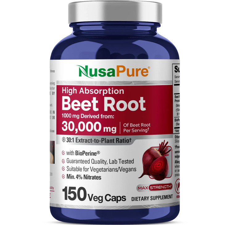 NusaPure Beet Root 30:1 Extract, 1000 mg Equivalent to 30,000 mg 150 Veggie caps
