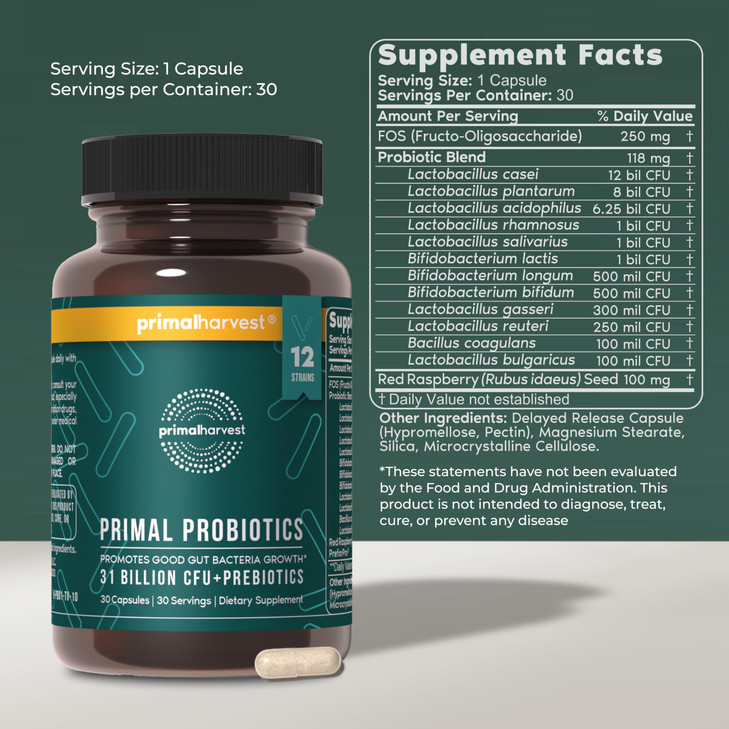 Primal Harvest Probiotics for Women and Men Shelf-Stable with Prebiotics Daily