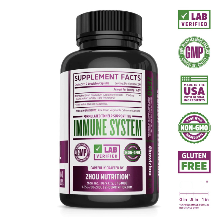ZHOU Resveratrol - Resveratrol 1000mg Nutritional Supplement for