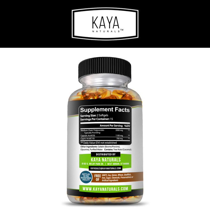 Kaya Naturals MCT Oil 2000mg - Non-GMO, Soy-Free, Gluten-Free