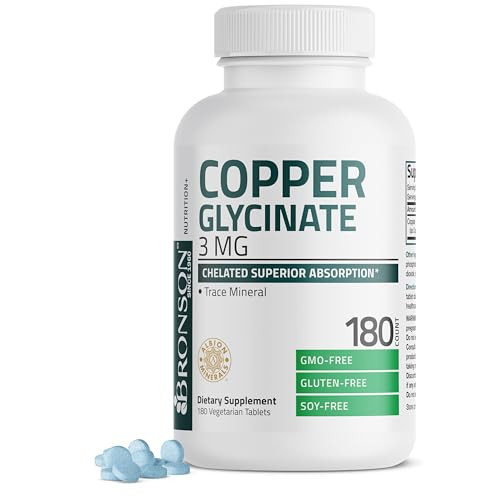 Bronson Copper Glycinate 3mg Chelated Superior Absorption Non-GMO, 180