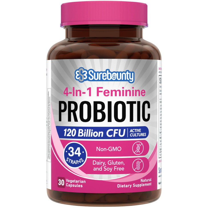 Surebounty Probiotics for Women, 120 Billion CFU 34 Strains, Prebiotics