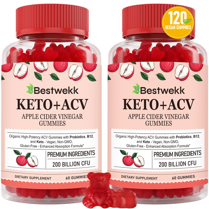 Apple Cider Vinegar Gummies, Max Strength 2000mg ACV Gummy with Probiotics, B12